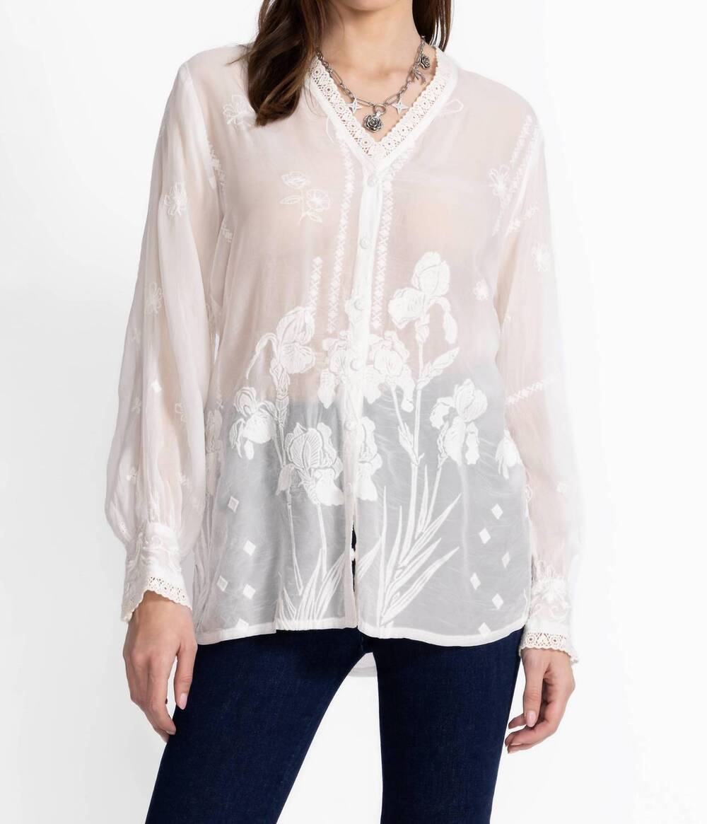NEW JOHNNY WAS de vries orchid party tunic top in white